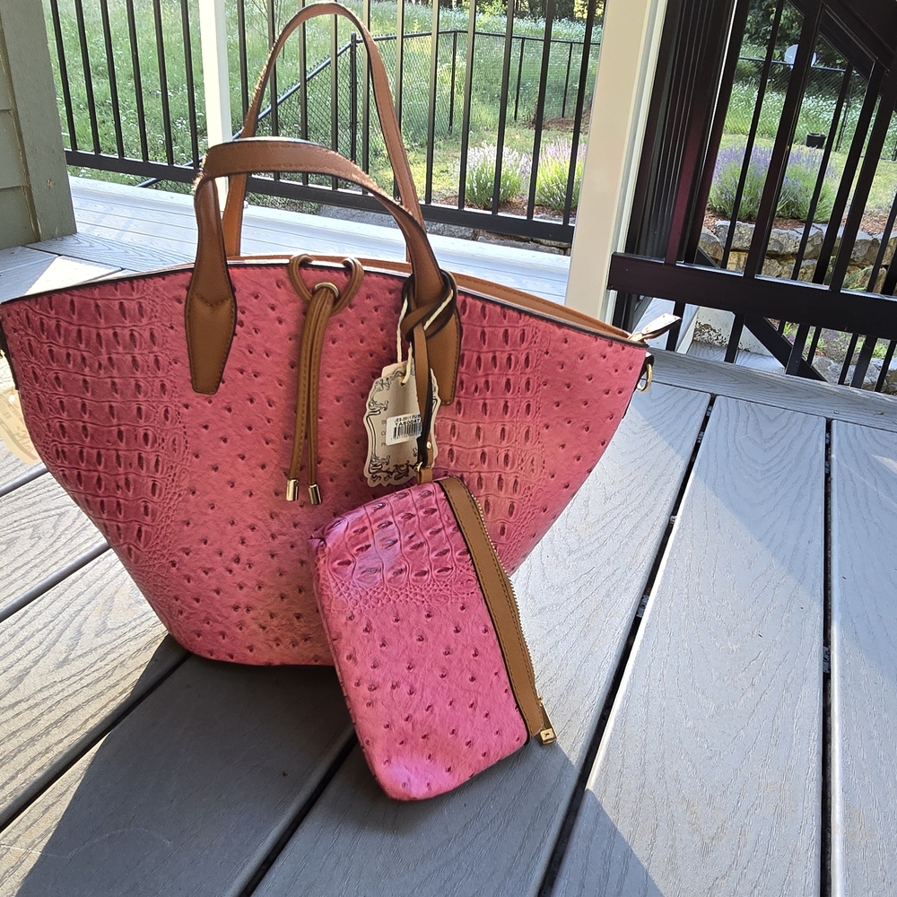 Pink and Brown Monogram Tote with Leather Accents